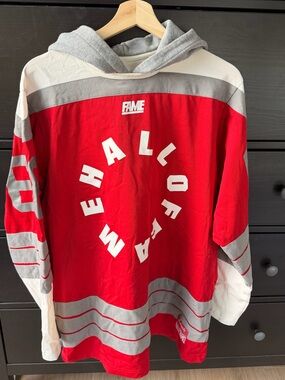 FAME Red & Gray Hooded Hockey-Style Pullover